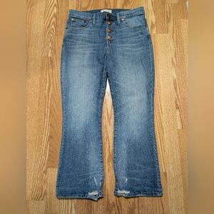 Madewell Cali Demi Boot Women's Button Up Distressed Denim Jeans Bess Wash Sz 29